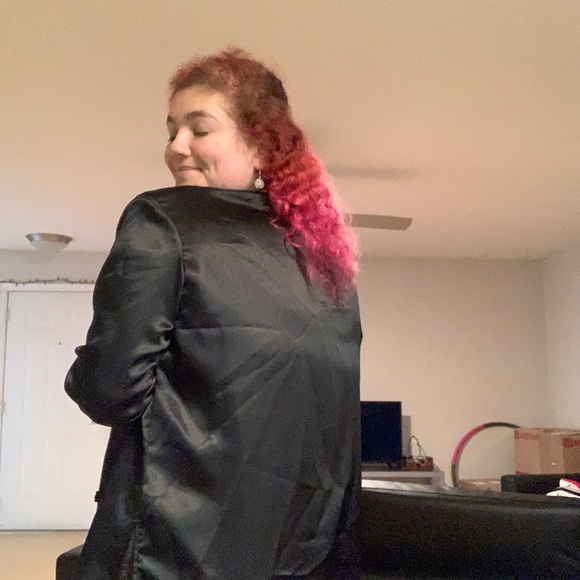 Black silky button down long sleeved blouse. Also available in red! - Picture 3 of 3